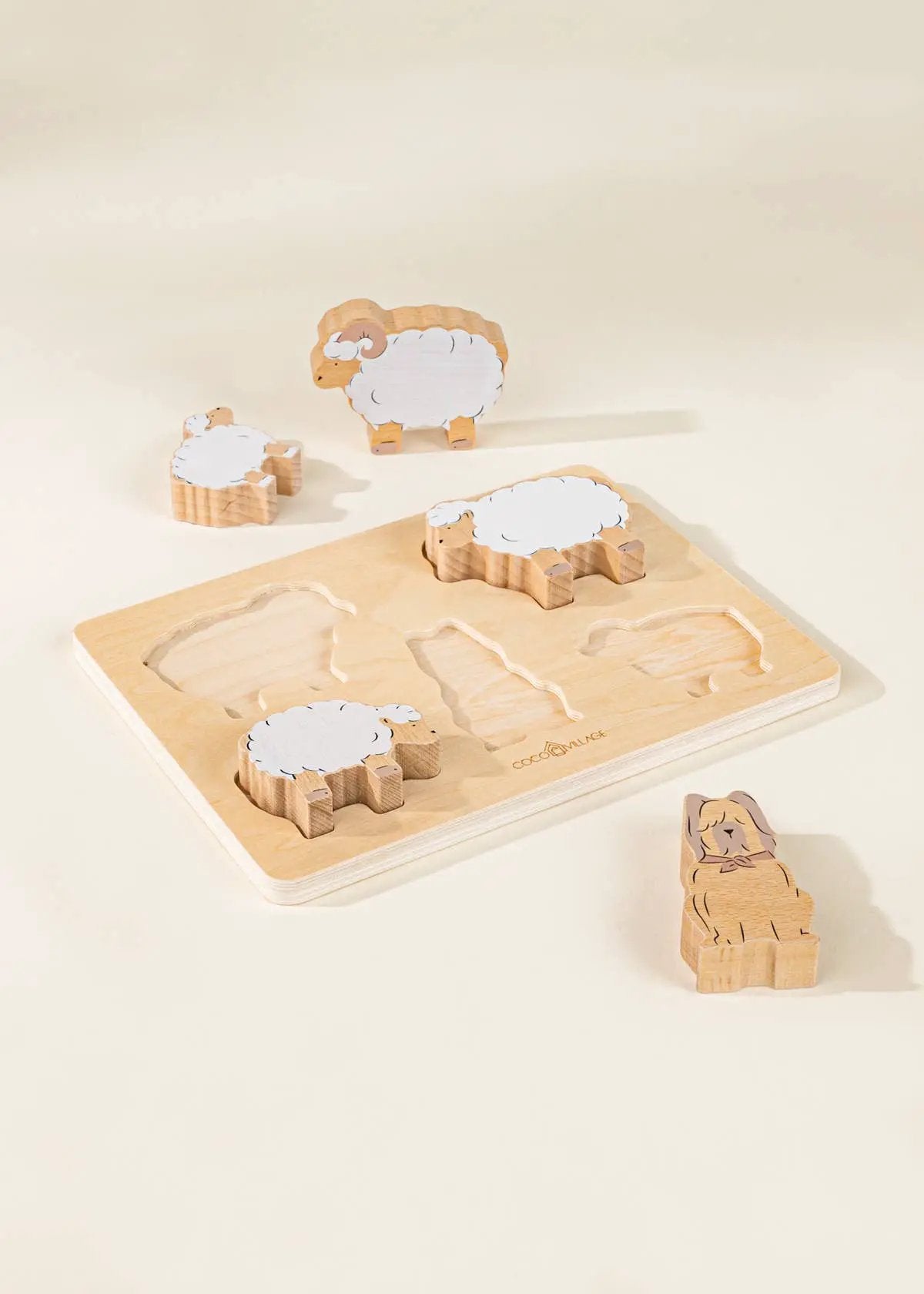 Set de 5 animaux de berger sur assiette en bois - Coco Village by Coco Village