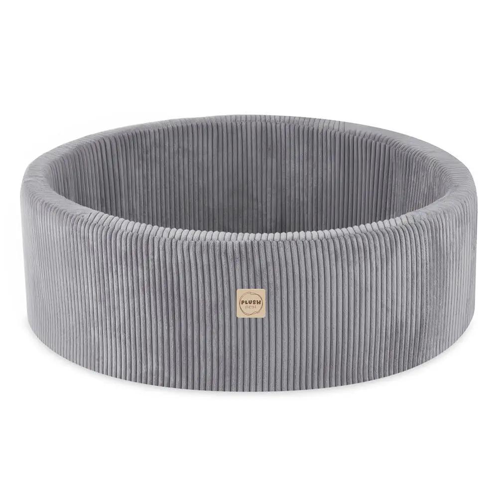 Terrain de jeu Dry pool + triangle – Velours côtelé gris premium, aire de jeu (+200 balles : perle, argent, bleu clair) – Plush Nest by Misioo