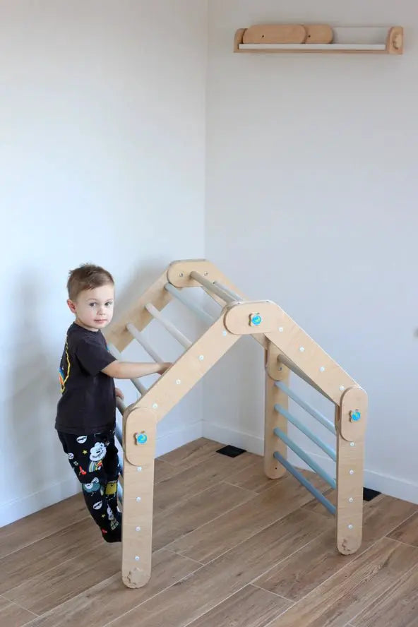Grimpeur Transformable Bleu, Triangle Pikler Modifiable - Jeu de Motricité Enfant - Happymoon by HappyMoon