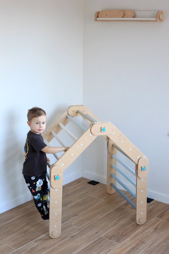 Grimpeur Transformable Bleu, Triangle Pikler Modifiable - Jeu de Motricité Enfant - Happymoon - myplayground