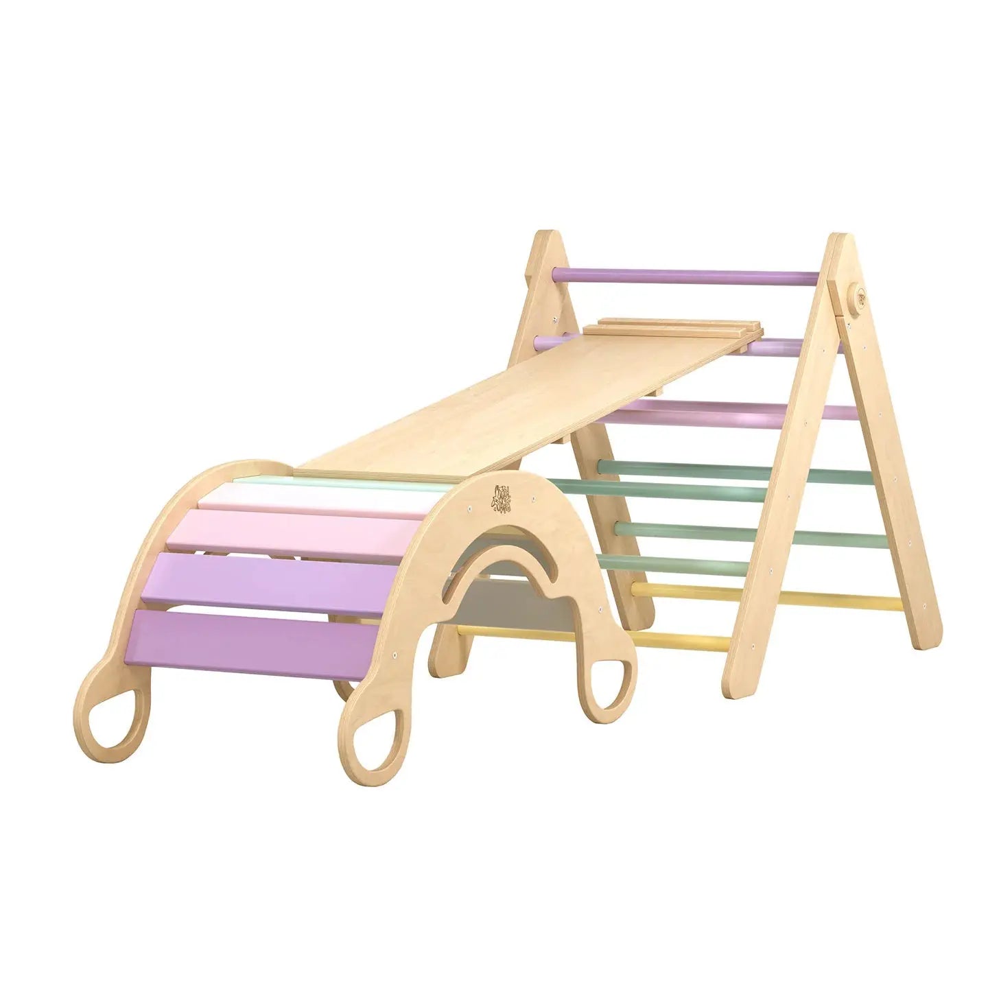 Ensemble triangle pikler + planche + bascule d’équilibre - pastel, bois Natura, 12 à 18 mois - BusyKids by BusyKids