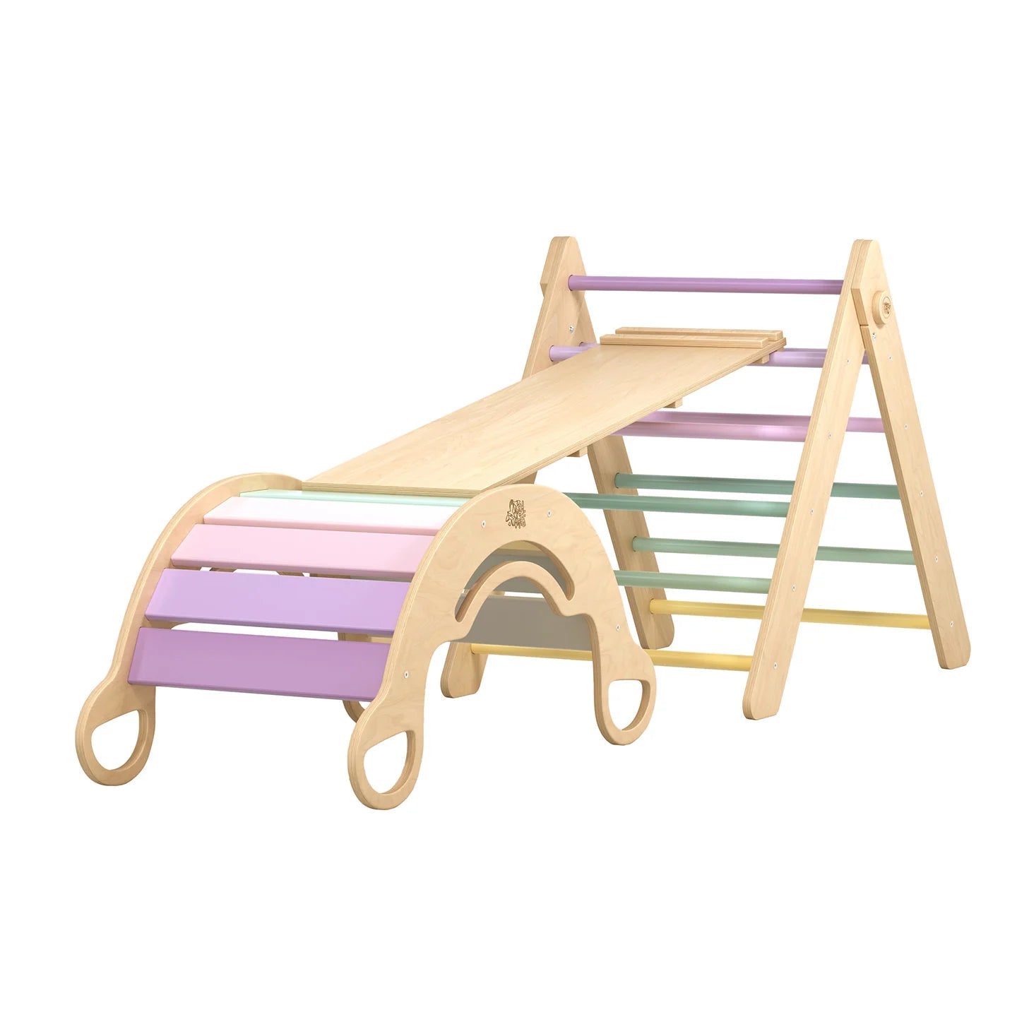 Ensemble triangle pikler + planche + bascule d’équilibre - pastel, bois Natura, 12 à 18 mois - BusyKids - myplayground