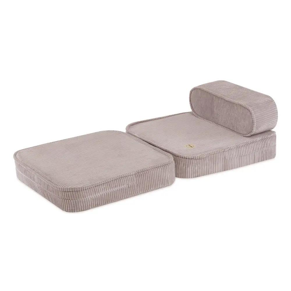 Chaise longue enfant, 150x60x25 cm, velours côtelé beige premium - Plush Nest by Misioo