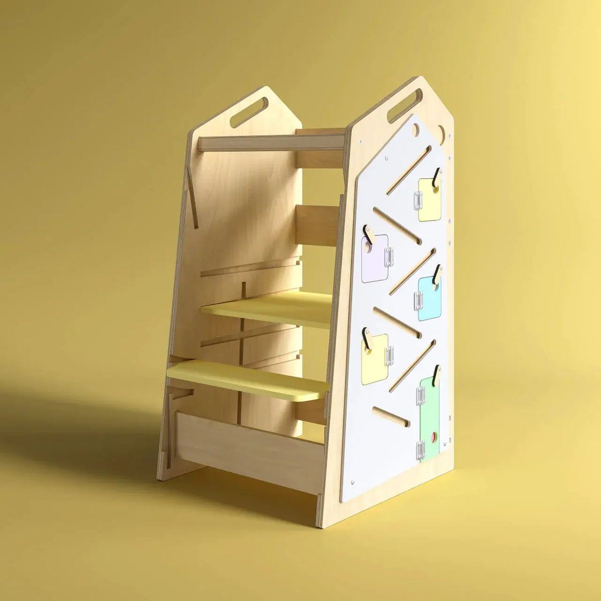 Tour d’Apprentissage Multifonctions 5 en 1 Play XL -Bois Brut (non verni), 18 à 24 mois - BusyKids by BusyKids