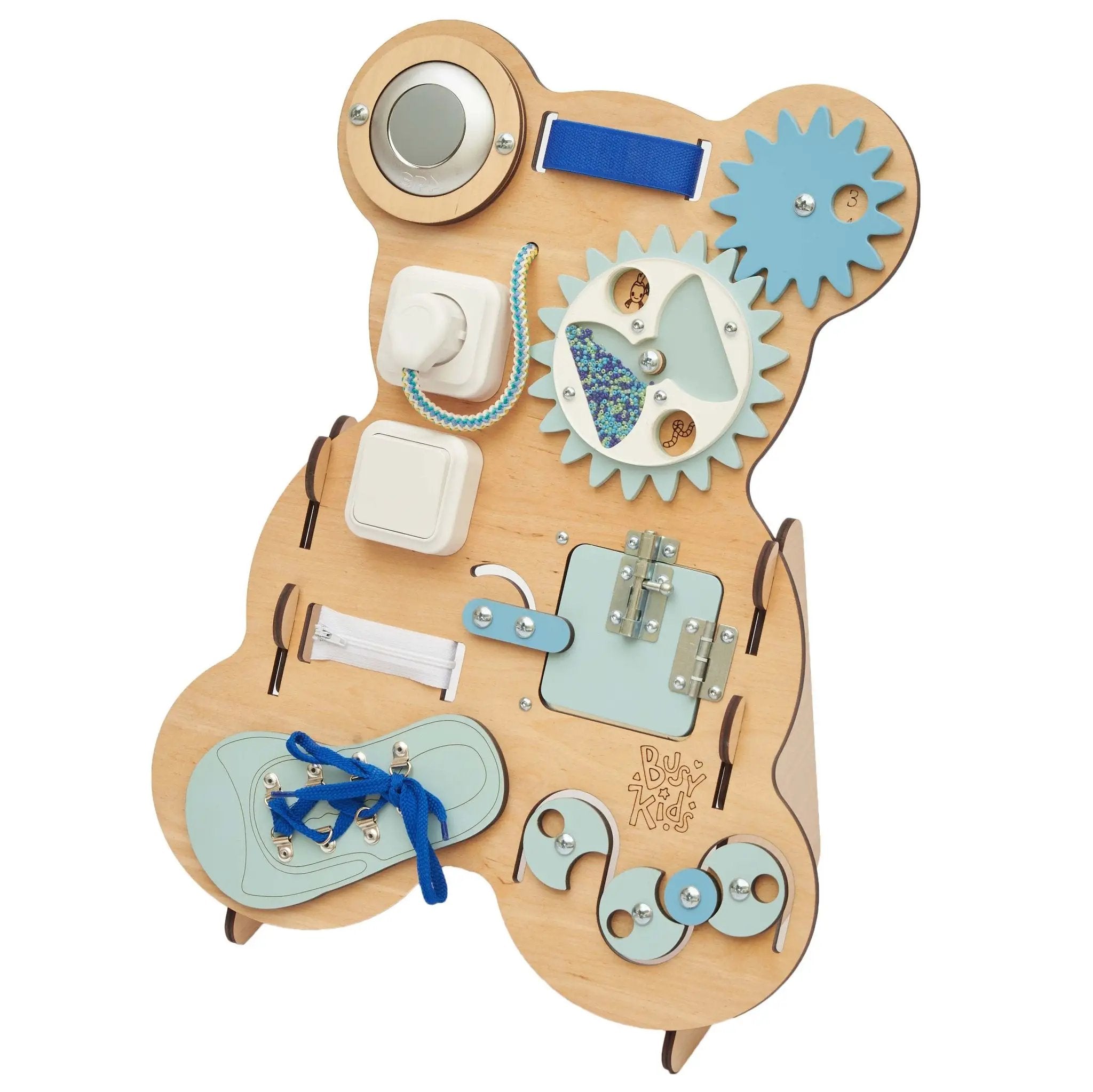 Busy Board « Ourson Curieux » - Bois Natura, 12 mois - BusyKids by BusyKids