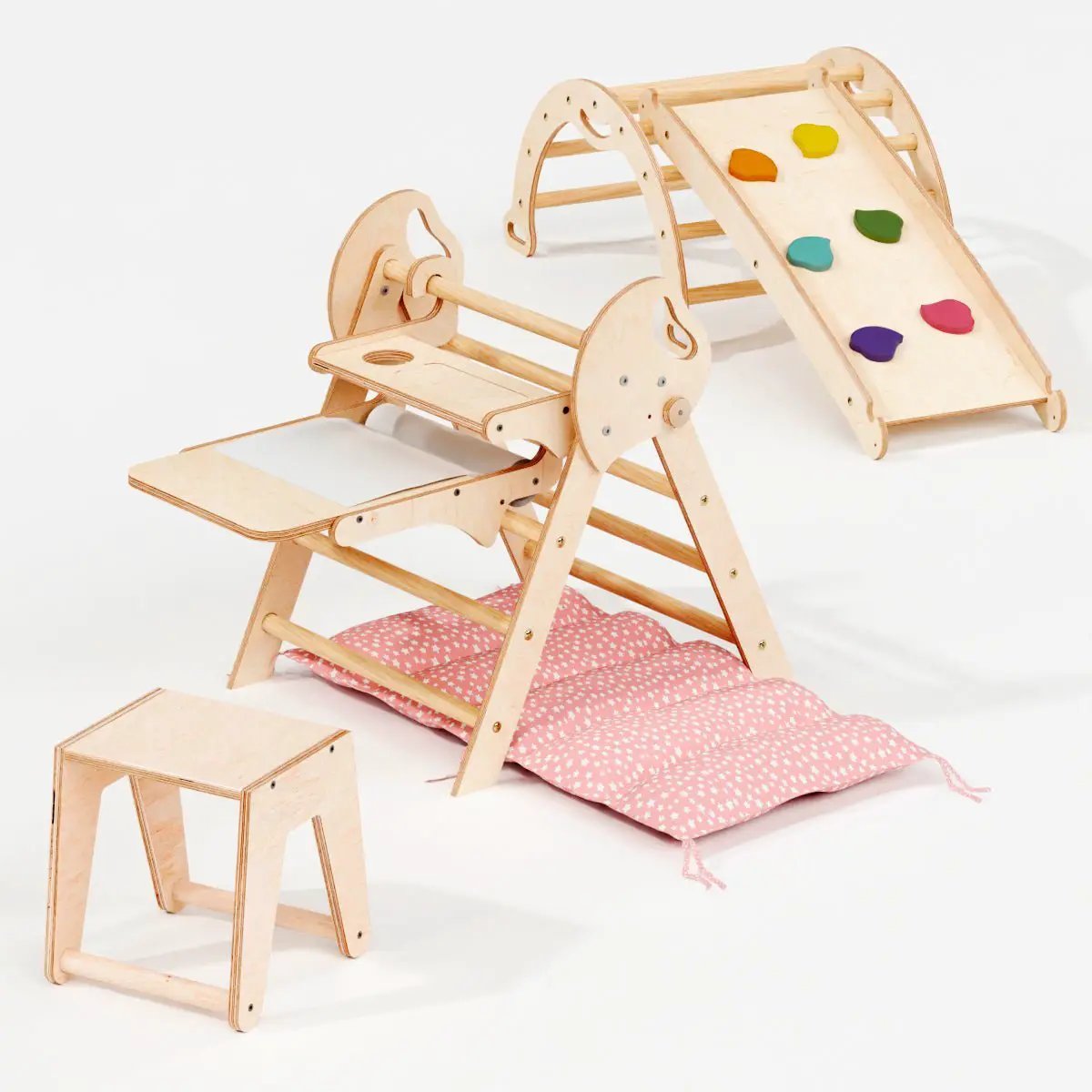 Montessori Pikler Triangle 5-in-1 Climbing Set for Toddlers 1 to 3 Years Arch Slide Board Cushion Creative Play by Goodevas