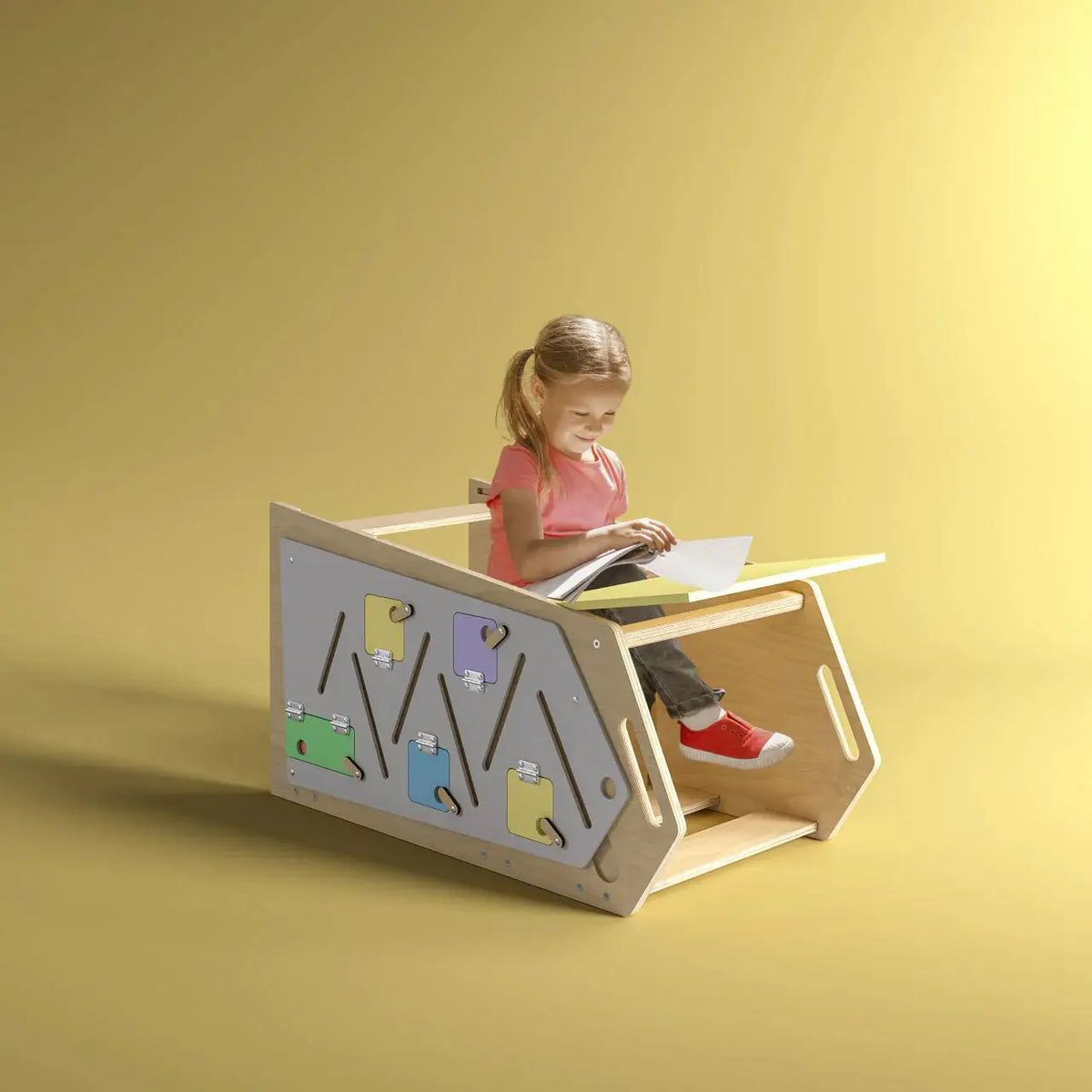 Tour d’Apprentissage Multifonctions 5 en 1 Play XL -Bois Brut (non verni), 18 à 24 mois - BusyKids by BusyKids