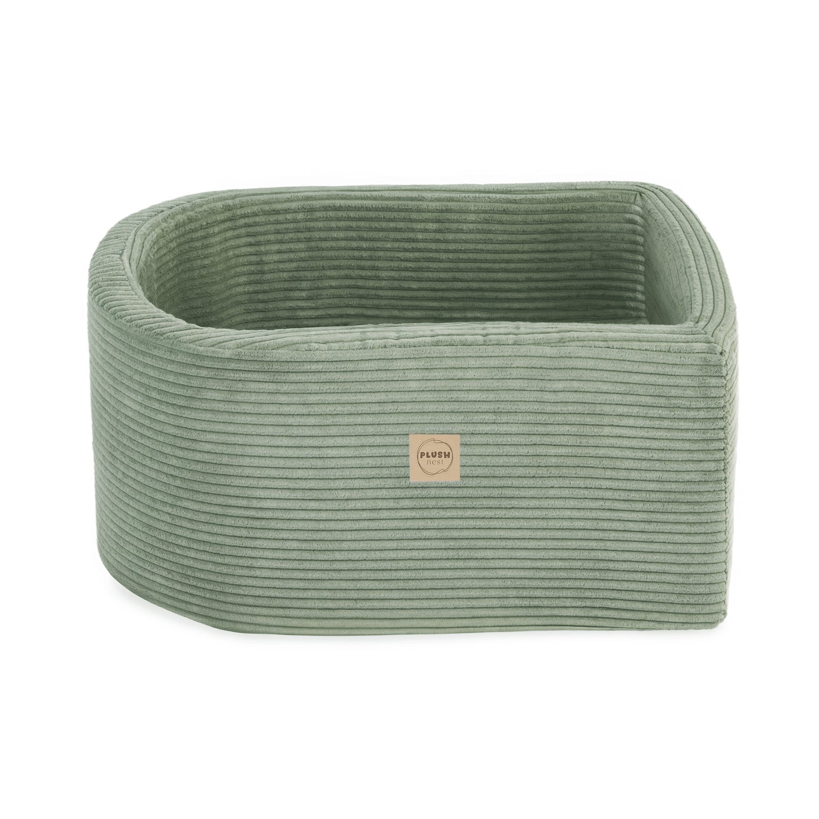 Mini terrain de jeu – Velours côtelé vert premium, bassin et 100 balles (perle et argent) – Plush Nest by Misioo