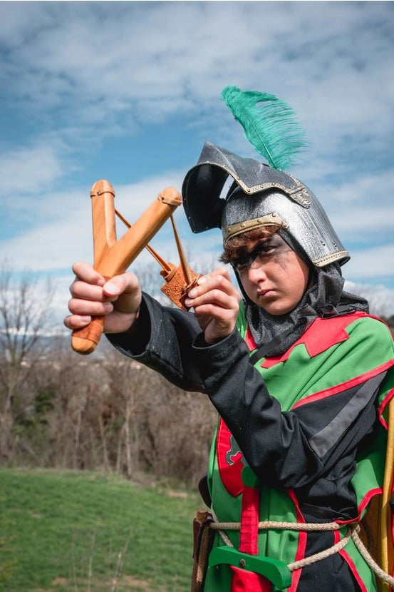 SLINGSHOT RUSTIK GRIP + 3 BOULES EN LIÈGE (manche en daim) - Jeu de role pour enfants - myplayground