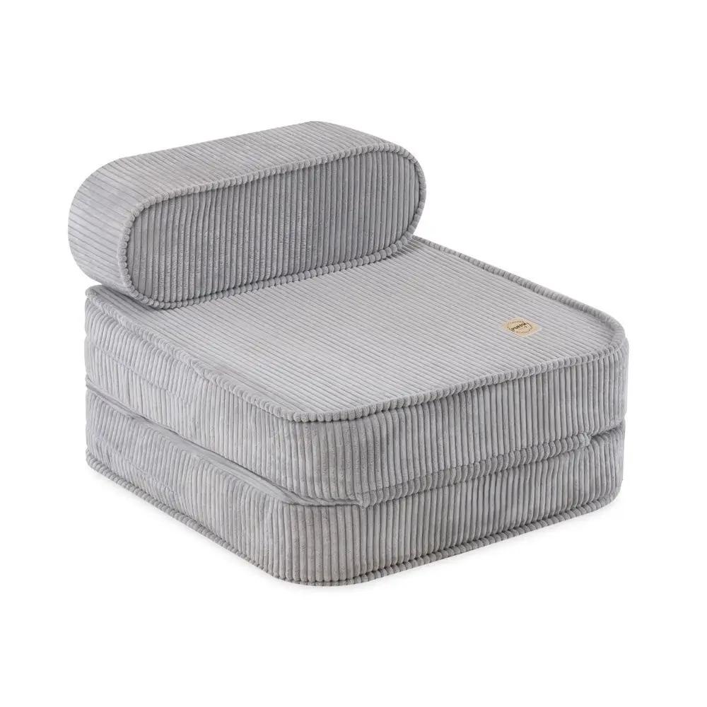 Chaise longue enfant, 150x60x25 cm, velours côtelé gris premium - Plush Nest by Misioo
