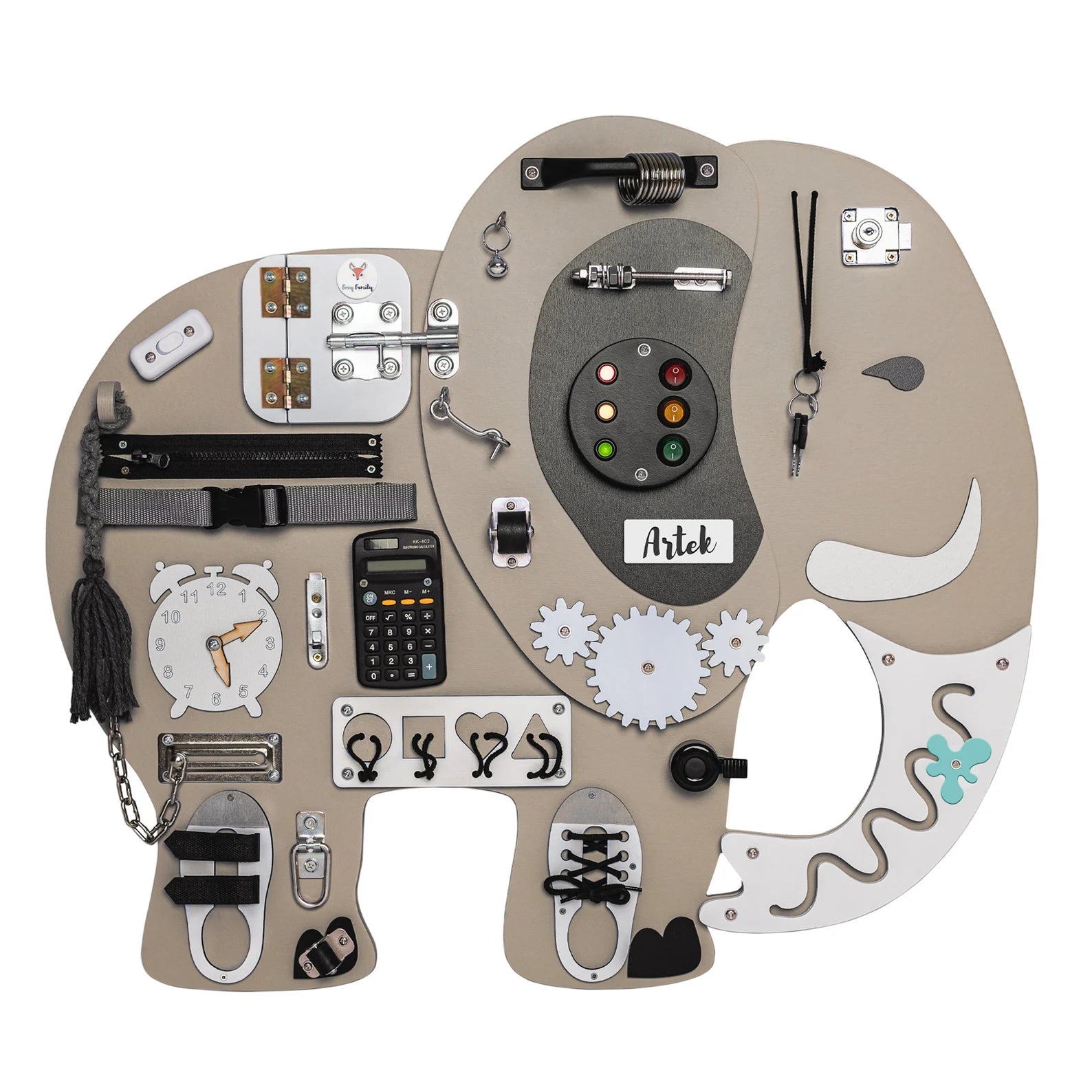 Elephant Kostek Busy Board - Planche sensorielle - Jeu de motricite fine pour enfant (3 ans et +) - myplayground