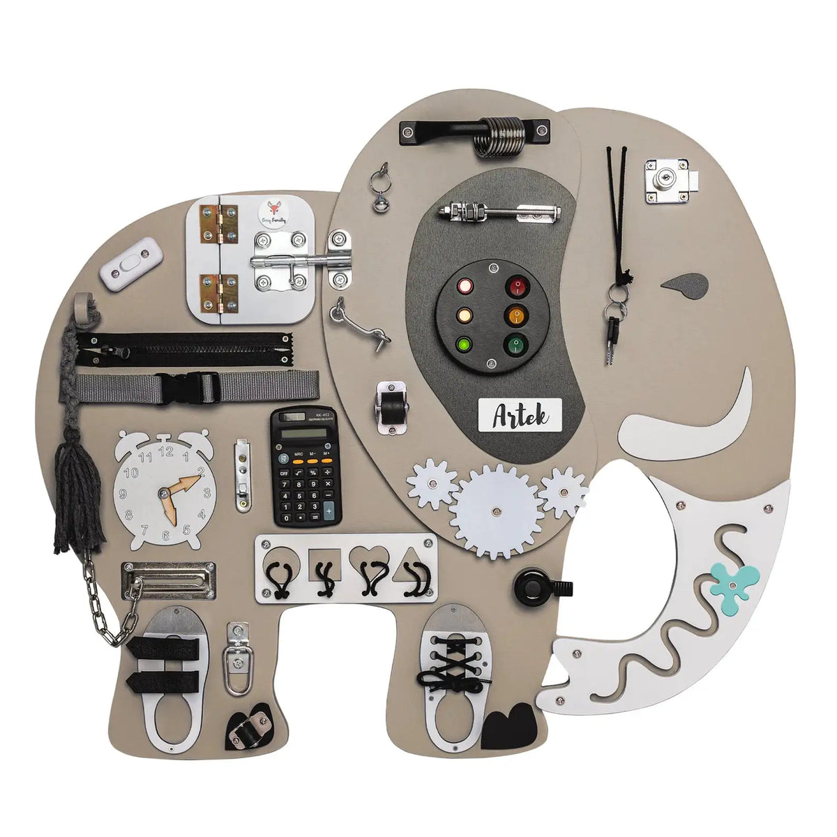 Elephant Kostek Busy Board - Planche sensorielle - Jeu de motricite fine pour enfant (3 ans et +) by FoxyFamily