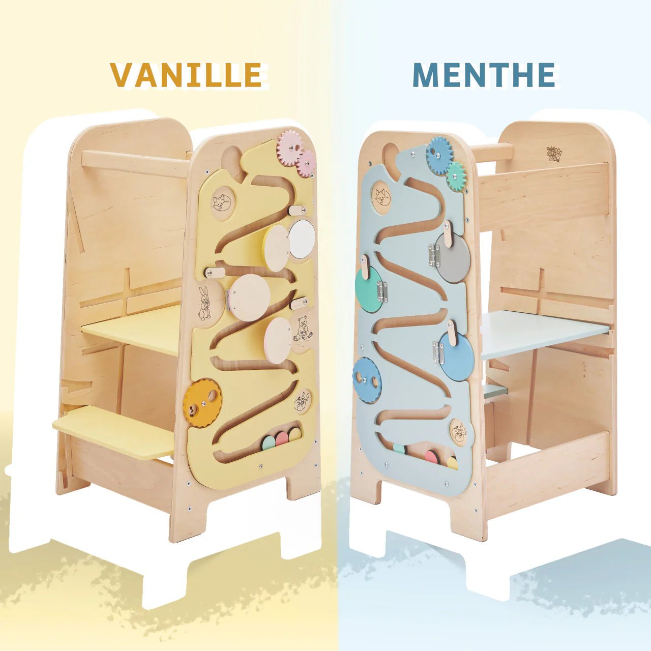 Tour d’Apprentissage Multifonctions 5 en 1 - vanille, bois brut (non verni), 18 à 24 mois - BusyKids - by BusyKids