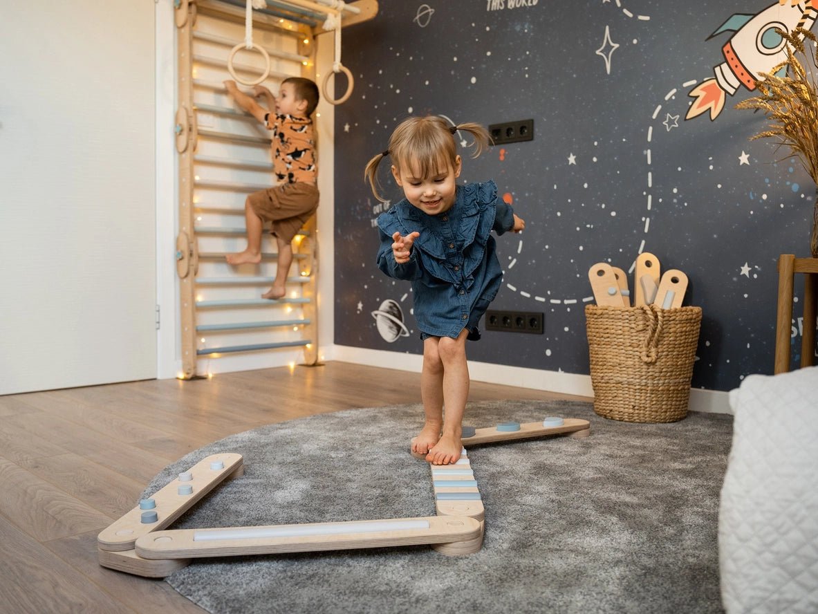 Lot de 4 poutres d'équilibre, jouet d'équilibre en bois, planches d'équilibre - Jeu de motricité enfant - Happymoon - myplayground