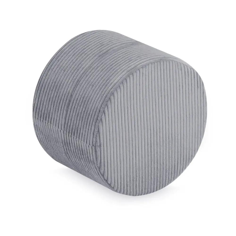 Pouf rond 40x30 cm - Velours côtelé gris premium, coussin de sol- Plush Nest by Misioo