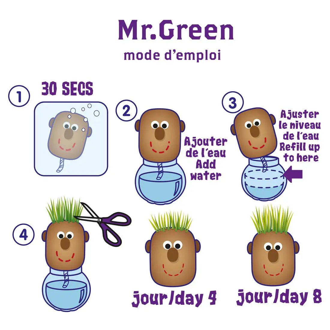 Tête a pousser avec graines de gazon - Mr Green - Kit créatif de jardinage Enfant by Radis Et Capucine