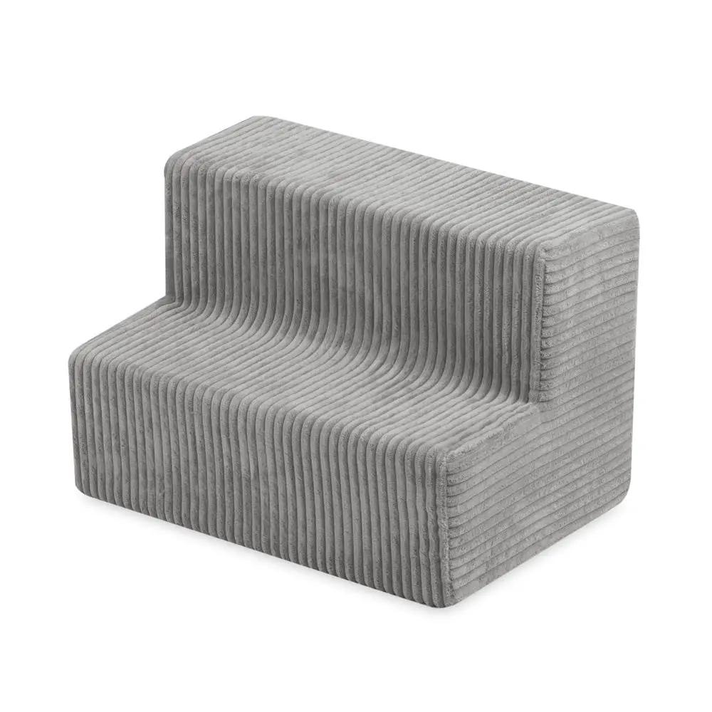 Château de terrain de jeu avec piscine +150 balles (perle, argent) – Velours côtelé gris premium – Plush Nest by Misioo