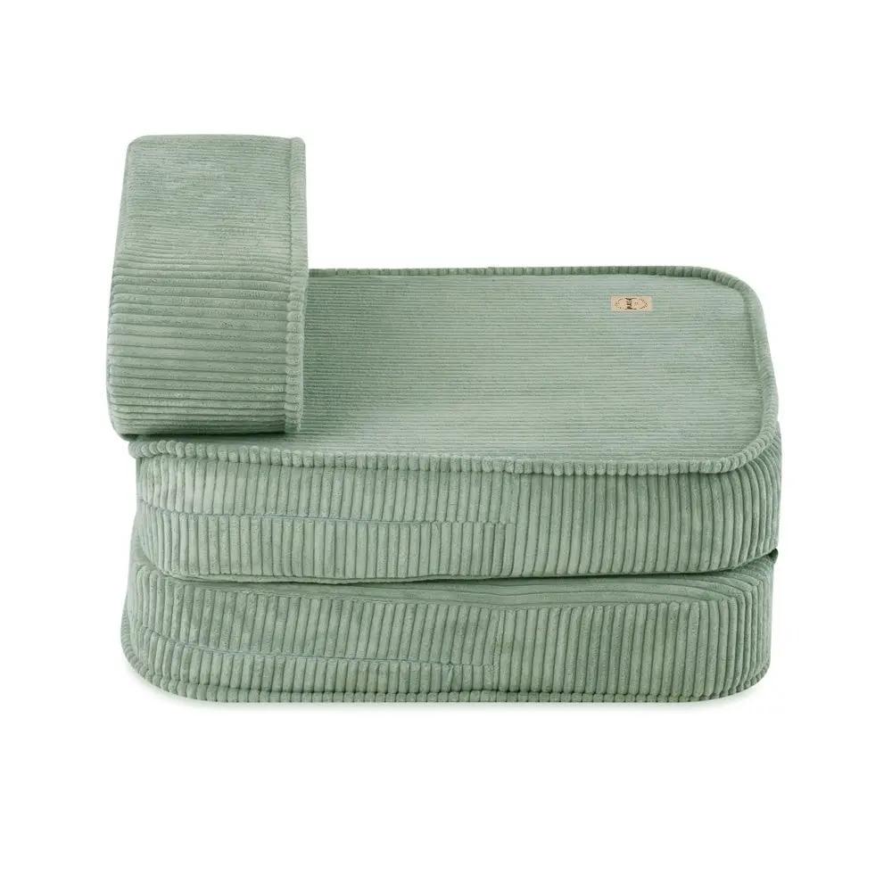Chaise longue enfant, 150x60x25 cm, velours côtelé vert premium - Plush Nest by Misioo