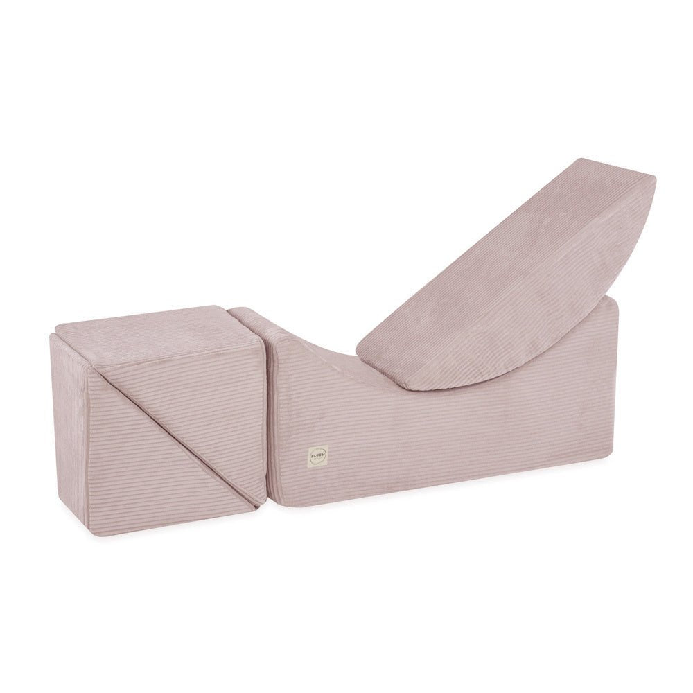 Chaise longue enfant inclinable 145x35x45 cm - velours côtelé rose clair premium, confortable – Plush Nest - myplayground