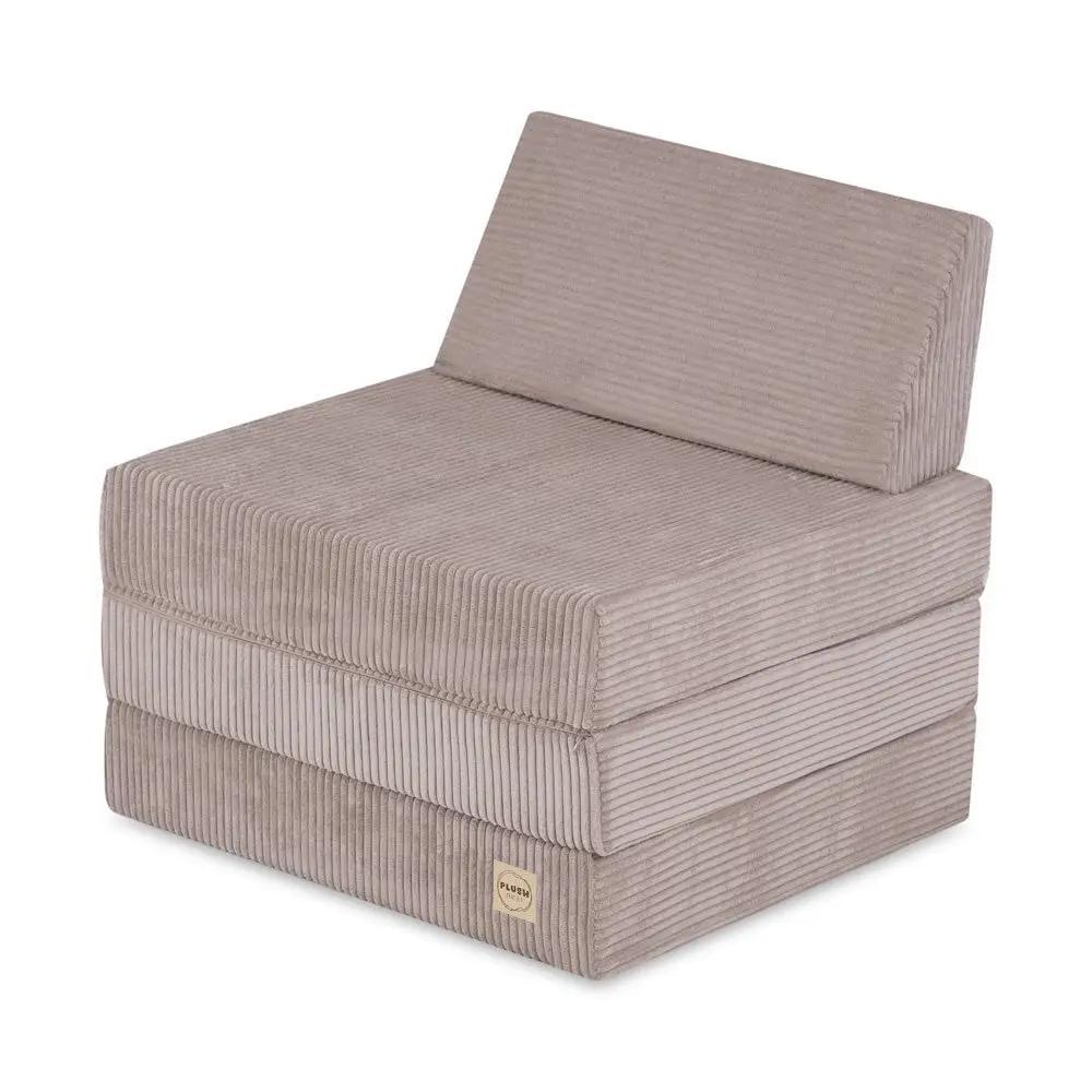 Matelas Foldie large avec appui-tête - Velours côtelé beige premium - Plush Nest by Misioo