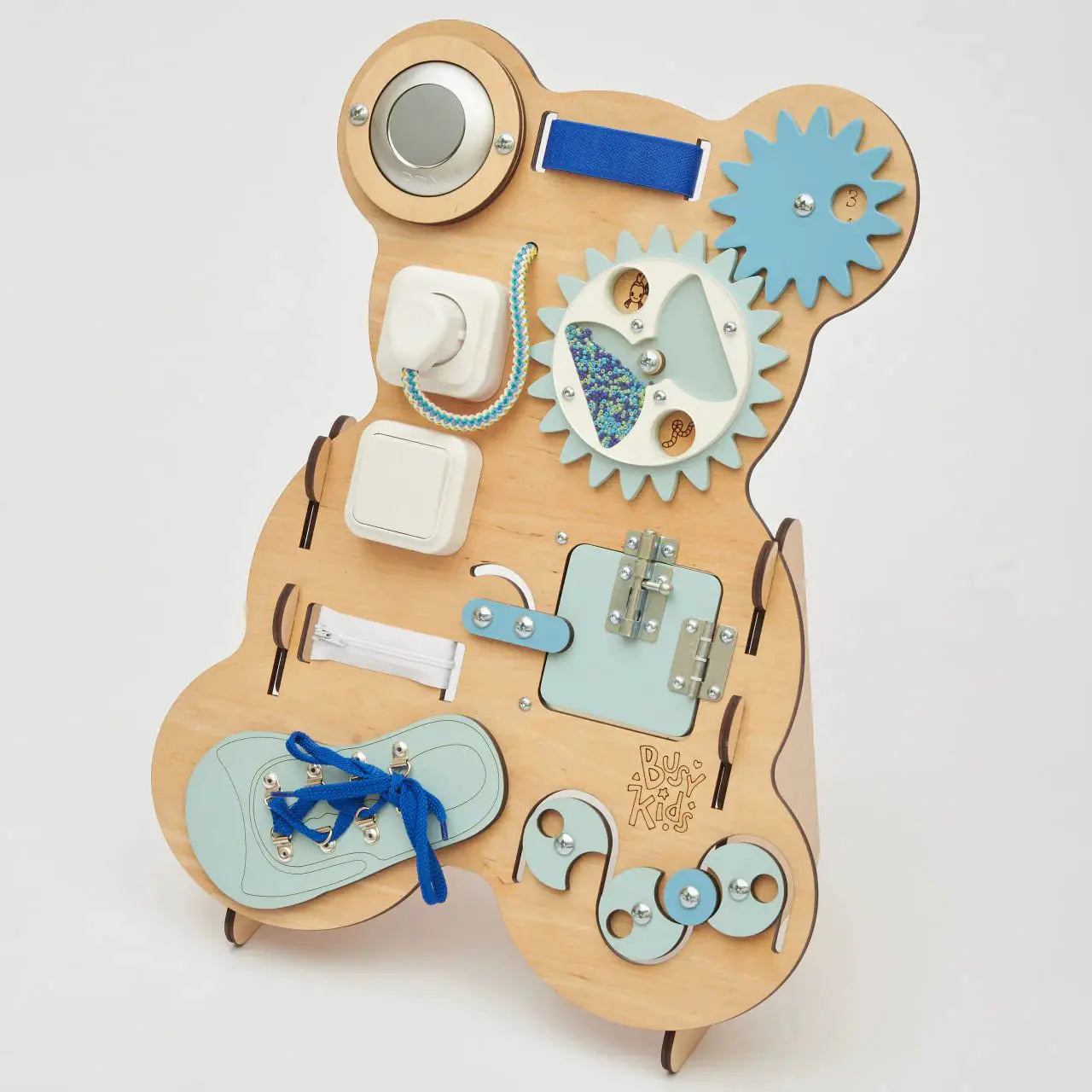 Busy Board « Ourson Curieux » - Bois Natura, 12 mois - BusyKids by BusyKids