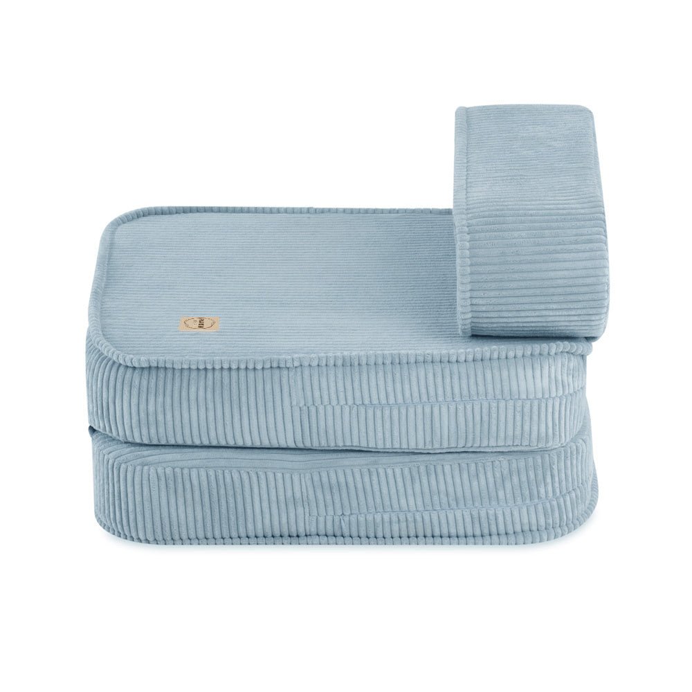 Chaise longue enfant, 150x60x25 cm, velours côtelé bleu premium - Plush Nest - myplayground