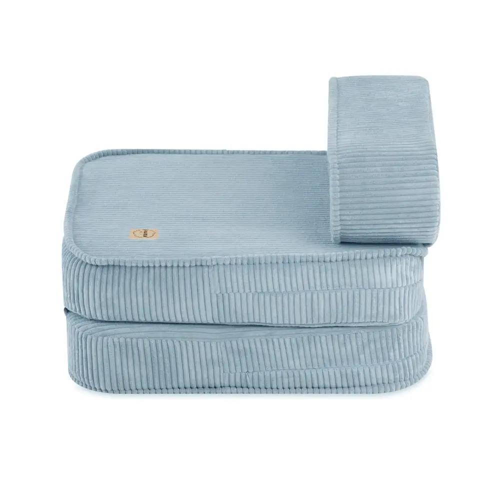 Chaise longue enfant, 150x60x25 cm, velours côtelé bleu premium - Plush Nest by Misioo