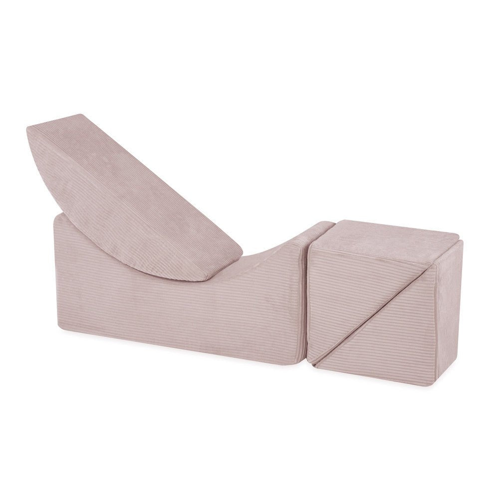 Chaise longue enfant inclinable 145x35x45 cm - velours côtelé rose clair premium, confortable – Plush Nest - myplayground