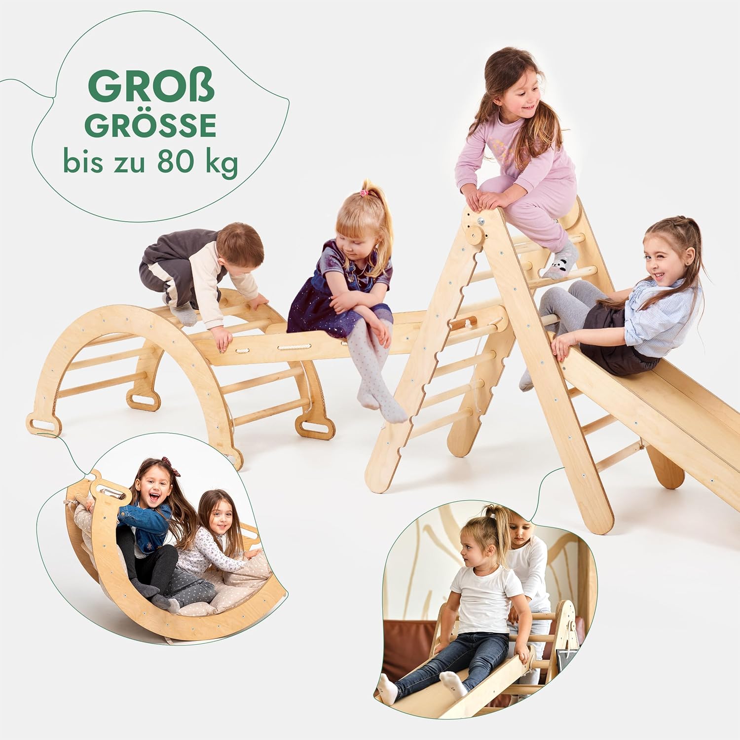 Goodevas 4in1 Montessori Climbing Triangle Set With Slide Net And Arch For Kids 1-7 by Goodevas