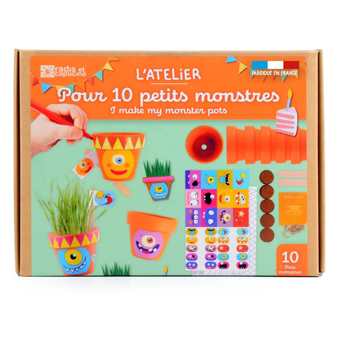 Coffret anniversaire - 10 petits pots monstres - Kit créatif de jardinage Enfant by Radis Et Capucine