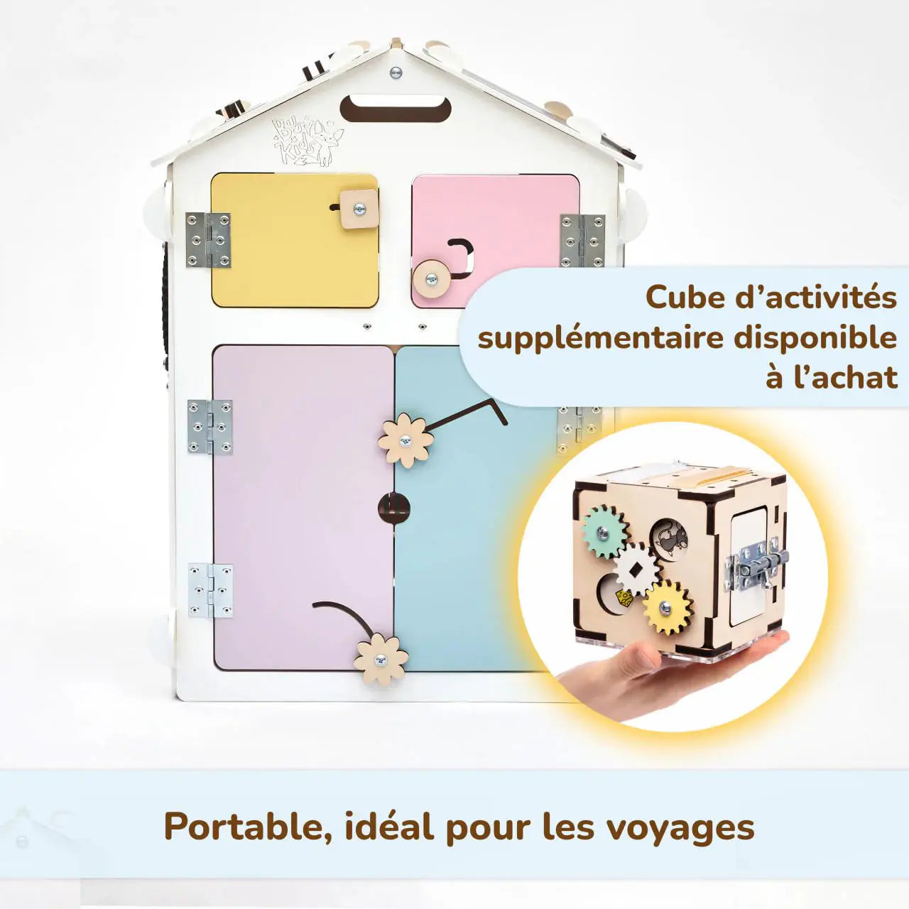 Ensemble Maisonnette et Cube interactif - blanc/pastel, bois Natura, 12 à 18 mois - BusyKids by BusyKids