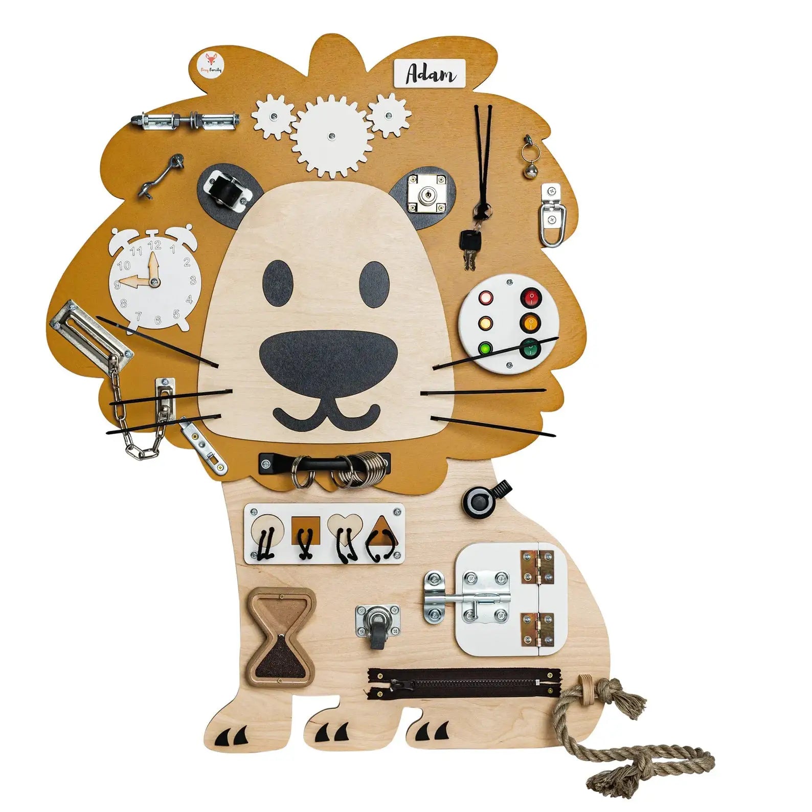 Lion Edmund Busy Board - Planche sensorielle - Jeu de motricite fine pour enfant (3 ans et +) by FoxyFamily