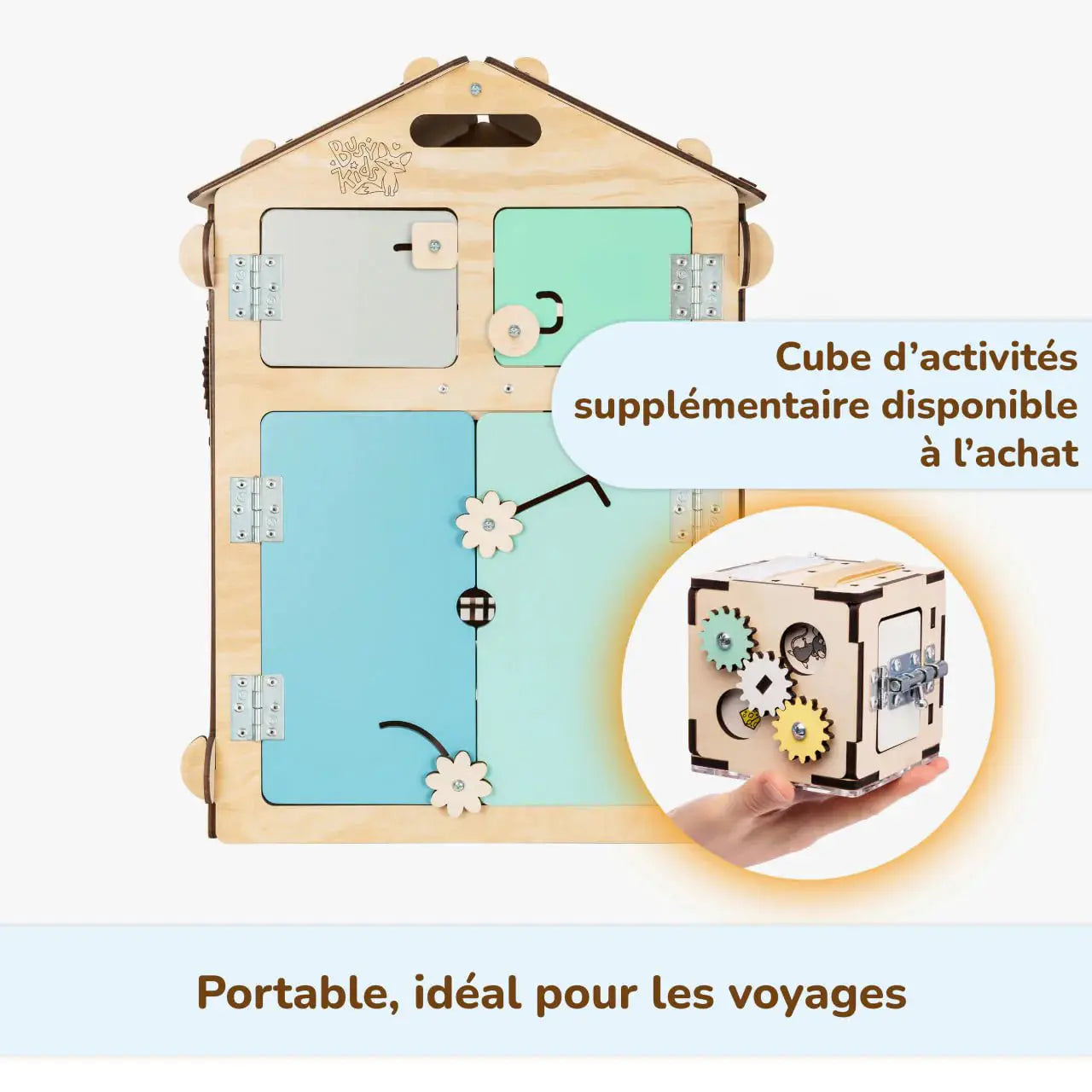 Ensemble Maisonnette et Cube Interactif - menthe, bois natura, 12 à 18 mois - BusyKids by BusyKids