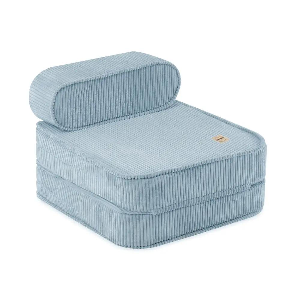 Chaise longue enfant, 150x60x25 cm, velours côtelé bleu premium - Plush Nest by Misioo