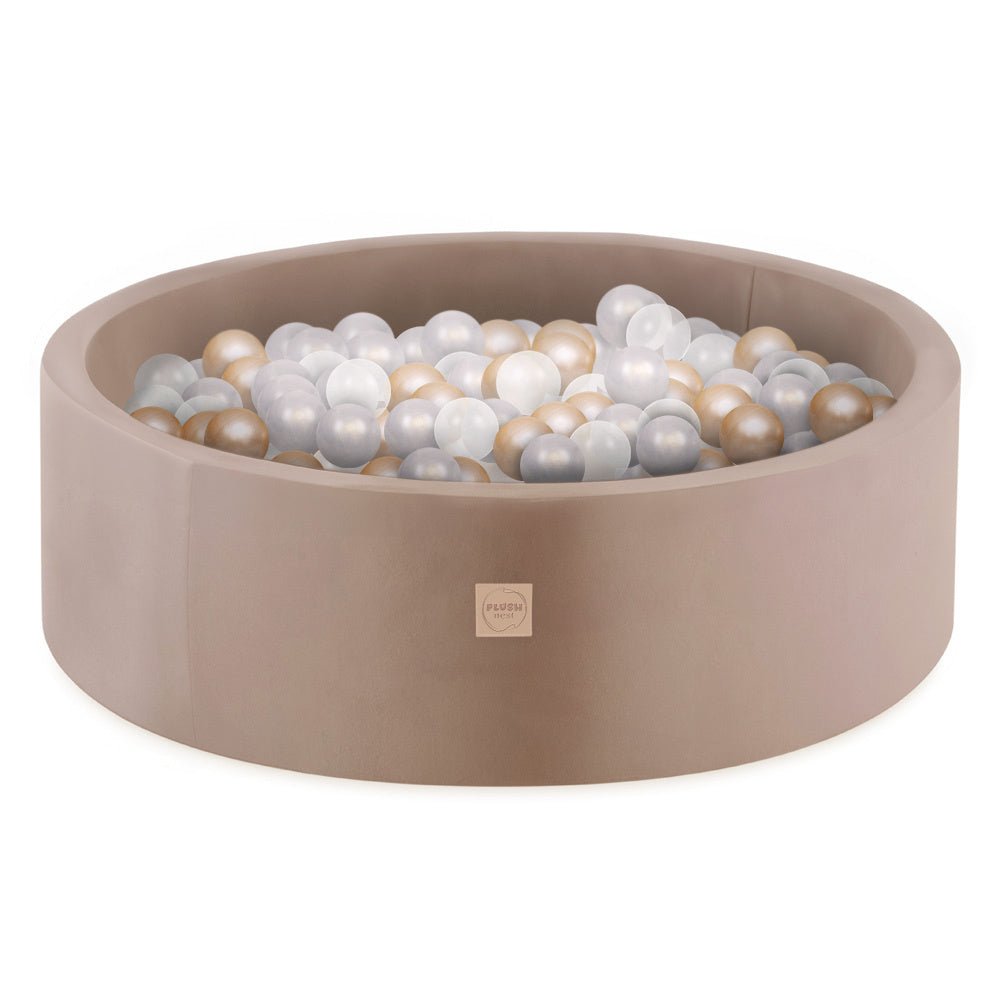 Piscine à balles, or, ronde, velours, 90x30 (200 boules : or, transparentes, perle) - Plush Nest - Misioo - myplayground