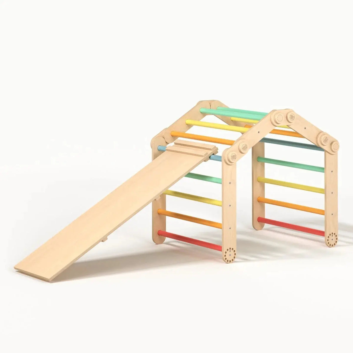 Ensemble d’escalade pour enfants (set M avec planche) - arc-en-ciel, bois brut (non verni), 18 à 24 mois - BusyKids by BusyKids