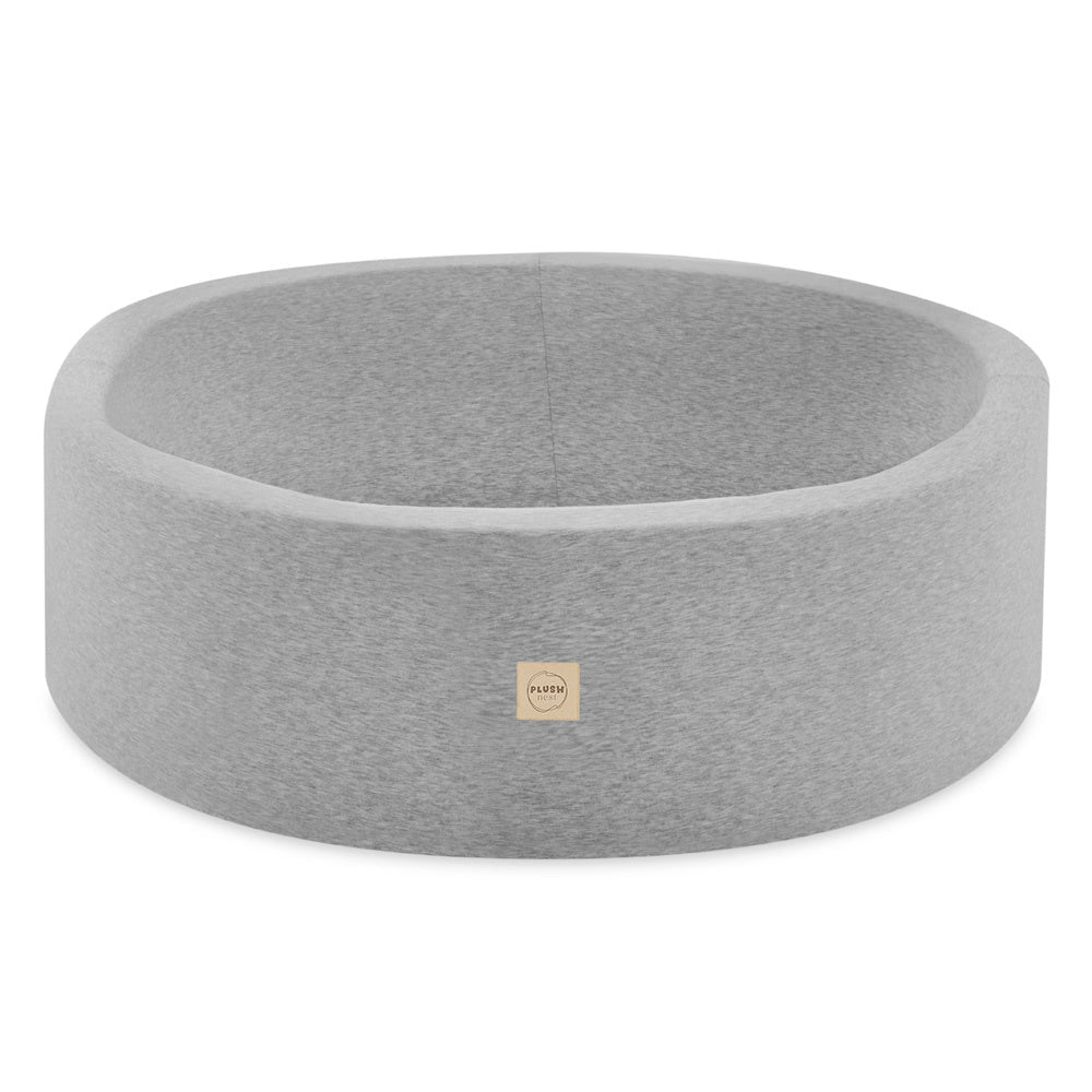 Piscine à balles - ronde 90x30 cm, gris clair, coton (+ 200 boules menthe, argenté, blanche) - Plush Nest - Misioo - myplayground