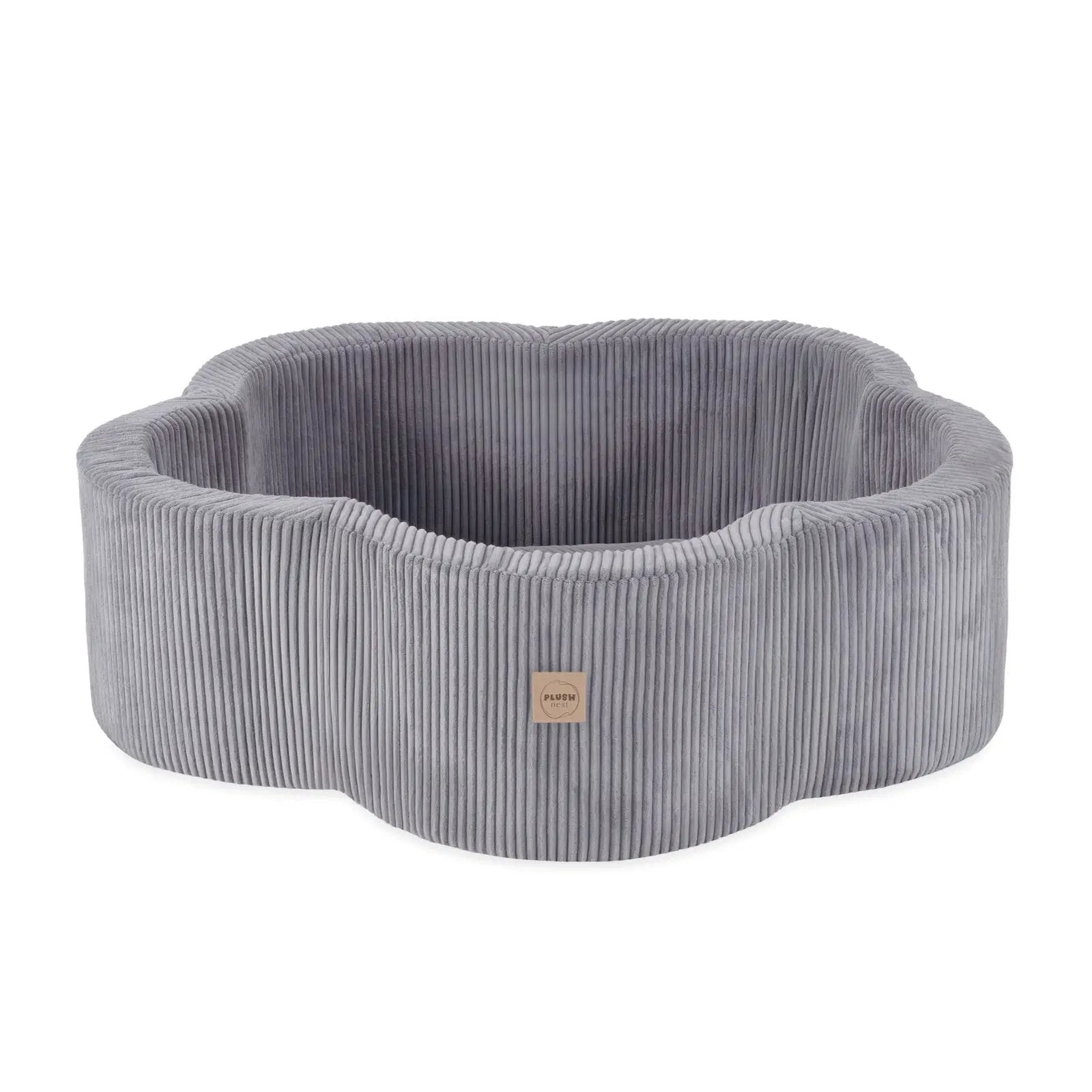 Piscine à balles - 95x30, gris, velours côtelé premium, Floral Fun Zone (+ 200 boules perle, argent, bleu clair) - Plush nest - Misioo by Misioo