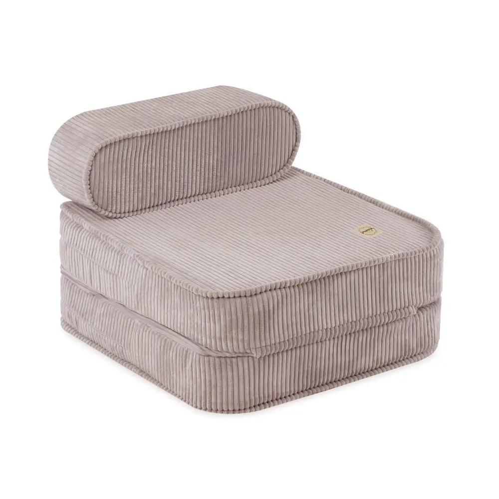 Chaise longue enfant, 150x60x25 cm, velours côtelé beige premium - Plush Nest by Misioo