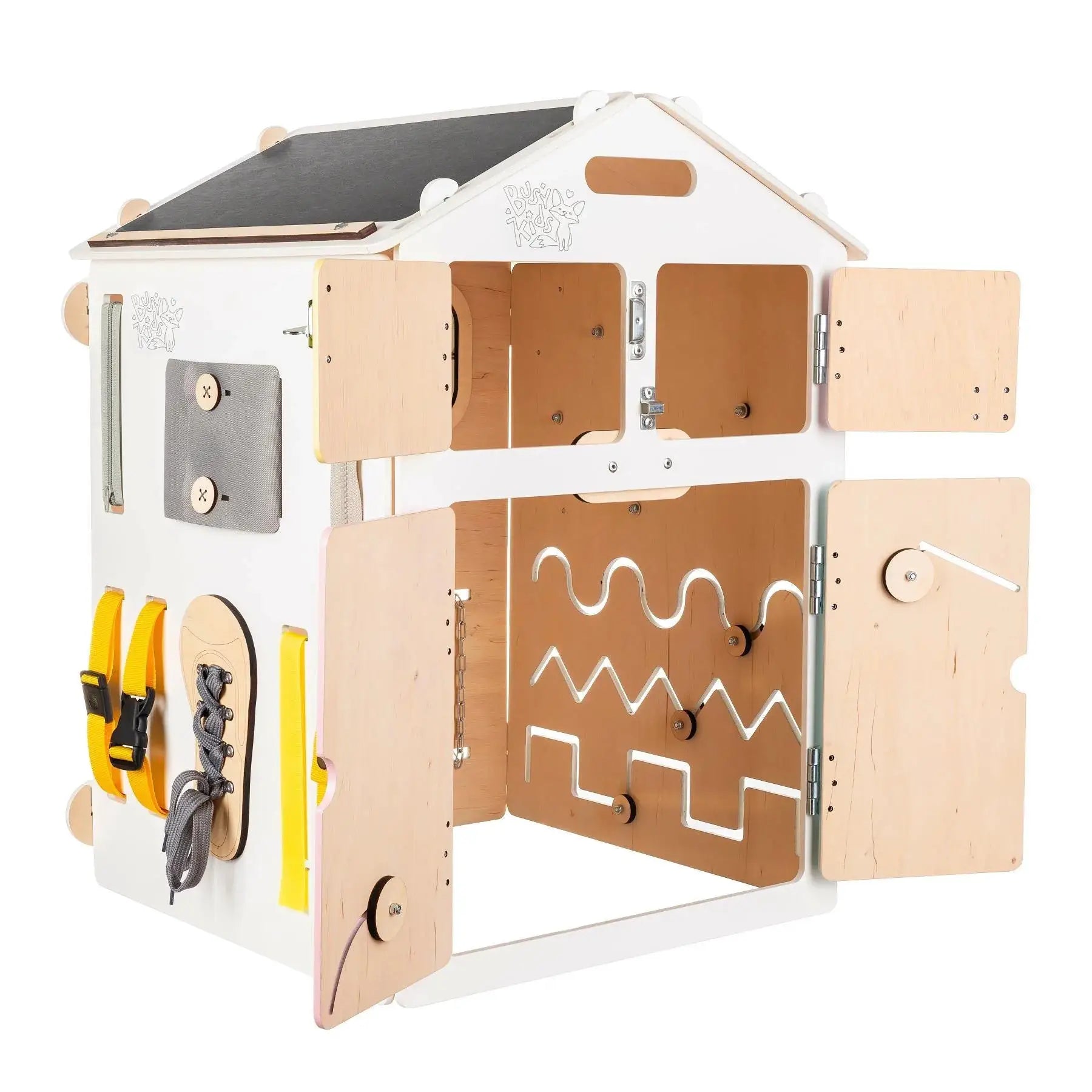 Maisonnette Éducative blanche - pastel, édition limitée, Bois Natura, 12 à 18 mois - BusyKids by BusyKids