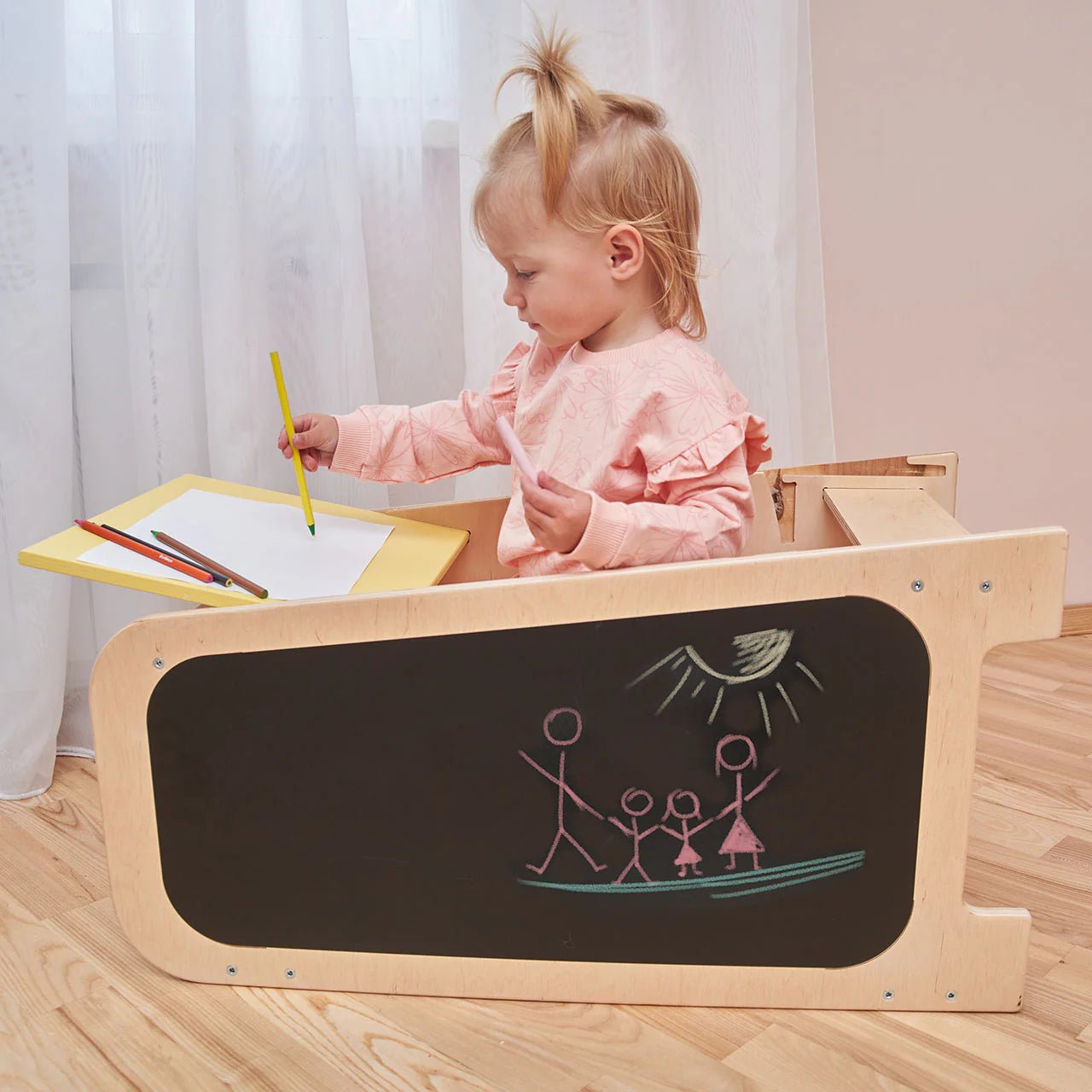 Tour d’Apprentissage Multifonctions 5 en 1 - vanille, bois brut (non verni), 18 à 24 mois - BusyKids - myplayground