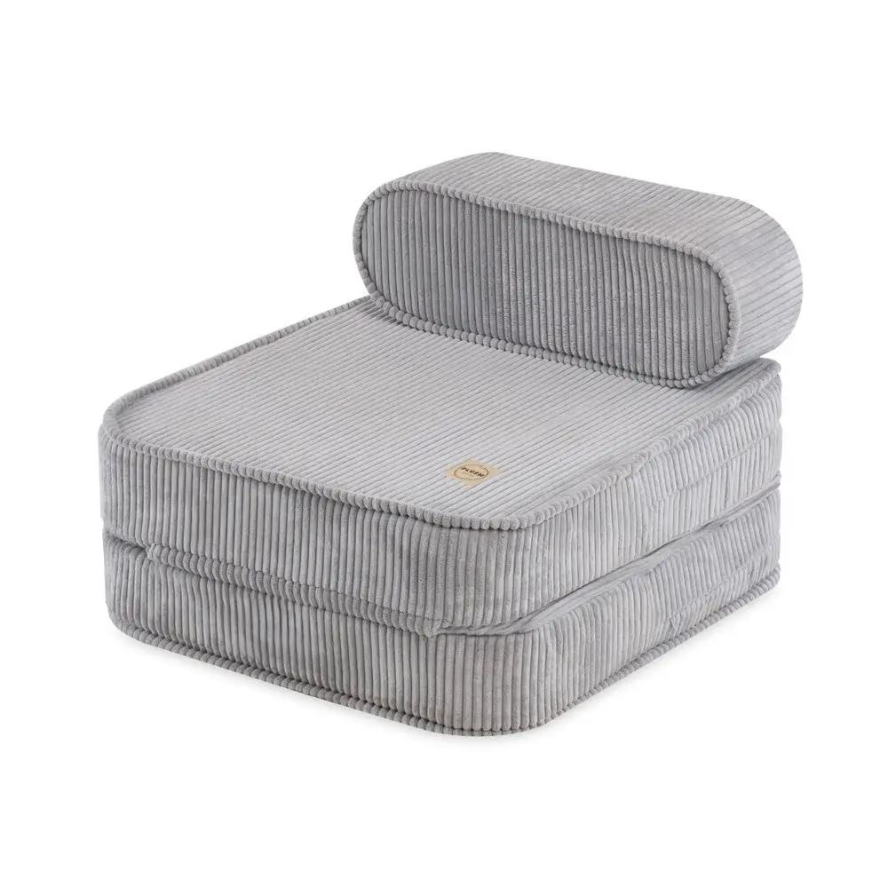 Chaise longue enfant, 150x60x25 cm, velours côtelé gris premium - Plush Nest by Misioo