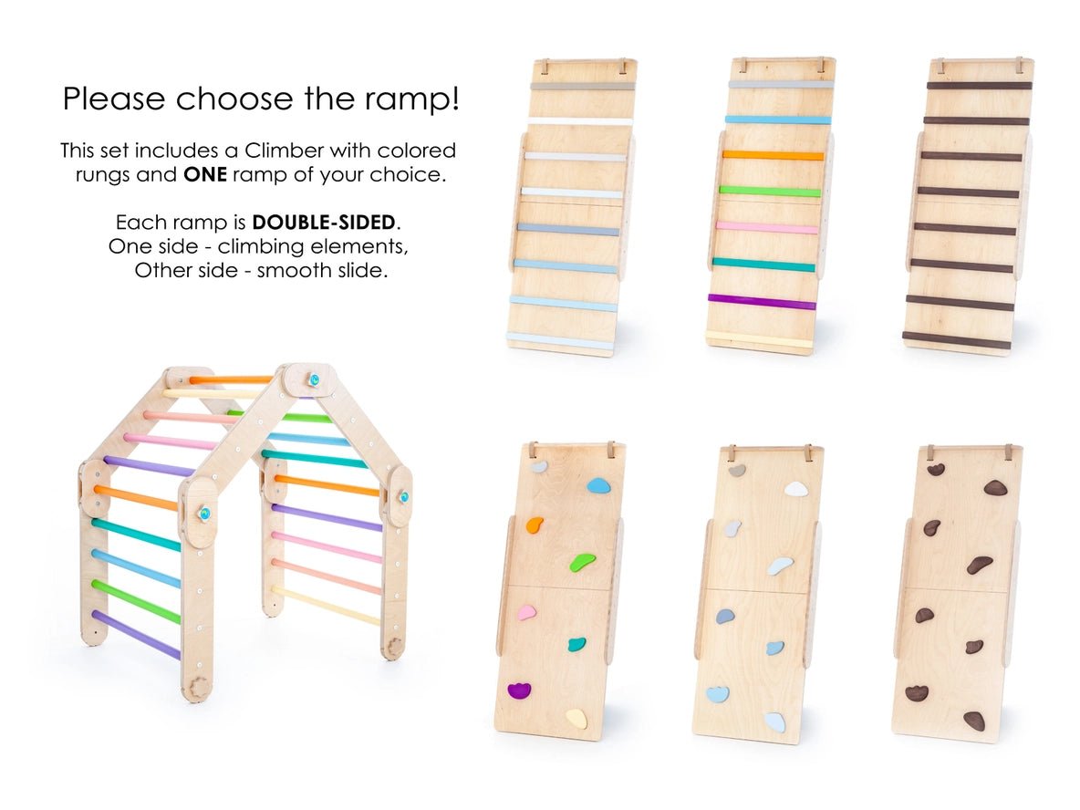 Triangle Pikler coloré avec rampe, transformable, HappyMoon - Jeu de motricité enfant - Happymoon - myplayground