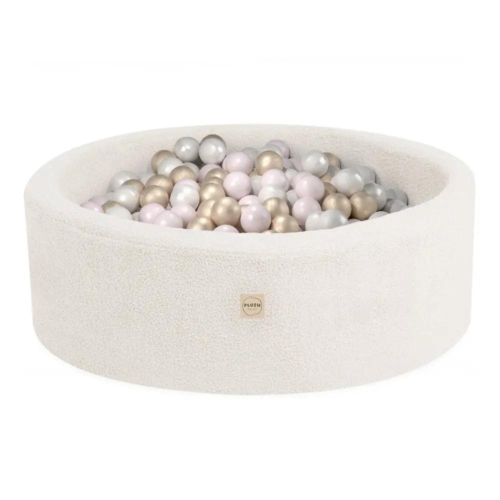 Piscine à balles - ronde 90x30 cm, agneau crème (+ 200 boules or, perle, perle rose clair) -Plush Nest- Misioo by Misioo