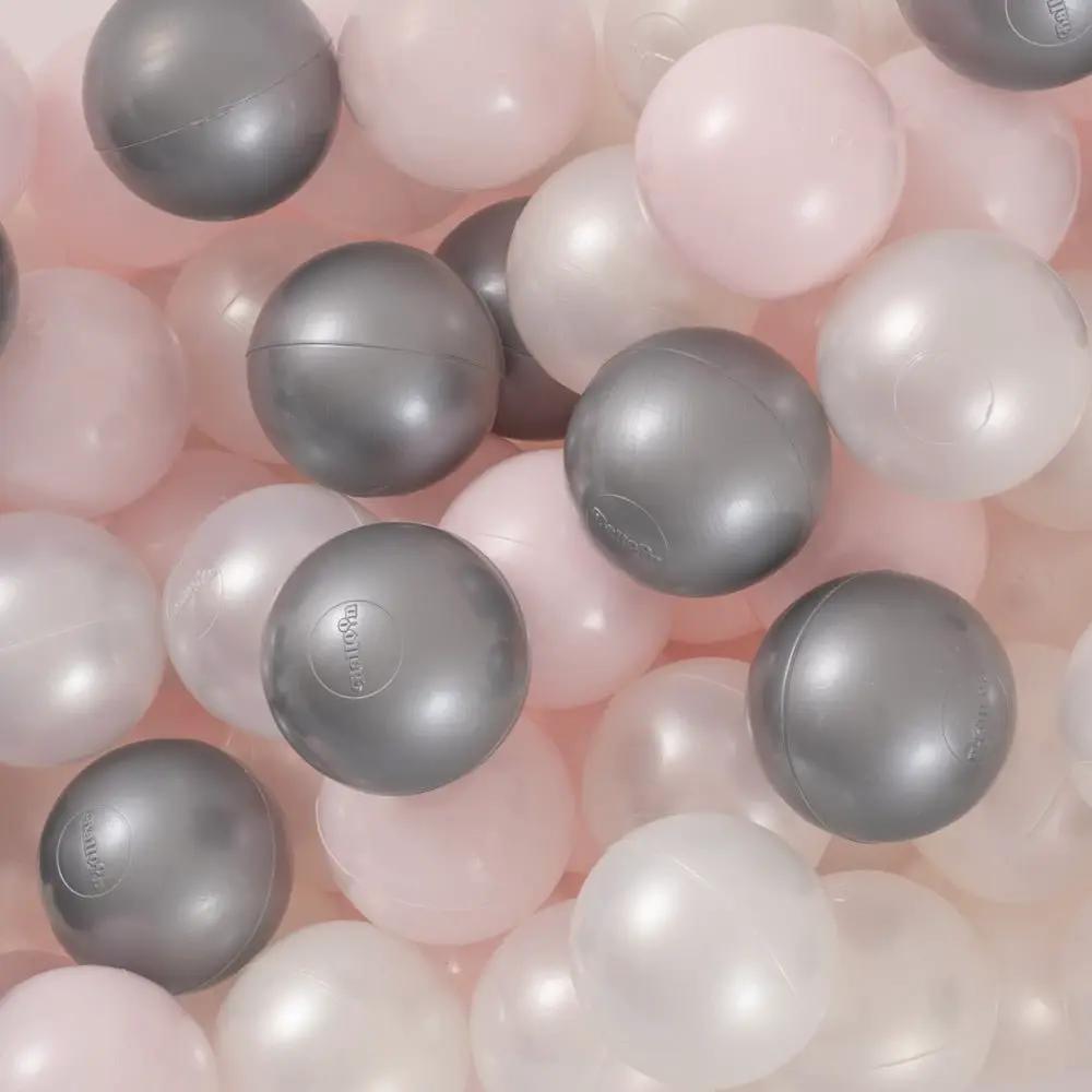 Piscine à balles - ronde 90x30 cm, rose, coton (+ 200 boules rose clair, argent, perle) -Plush Nest- Misioo by Misioo