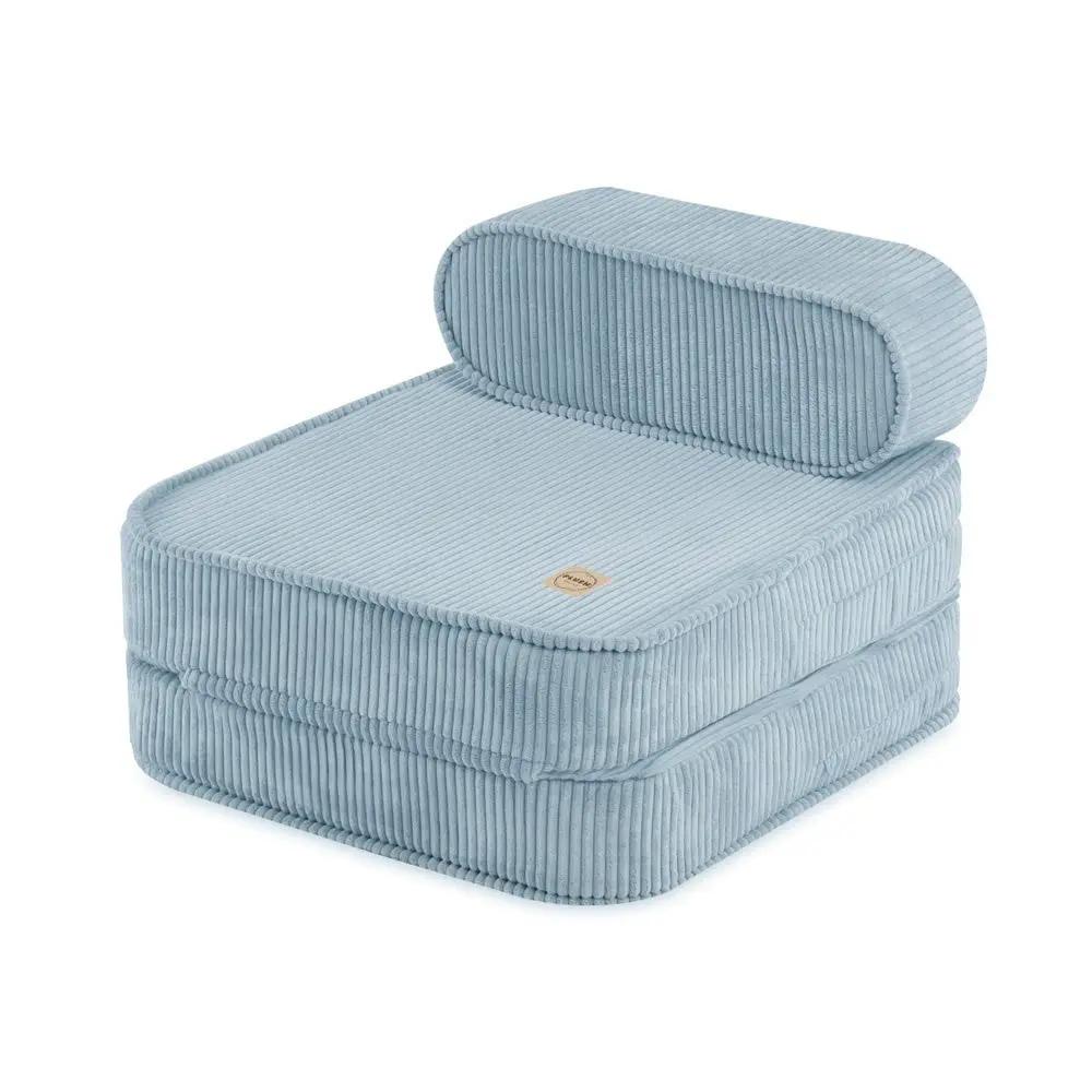 Chaise longue enfant, 150x60x25 cm, velours côtelé bleu premium - Plush Nest by Misioo