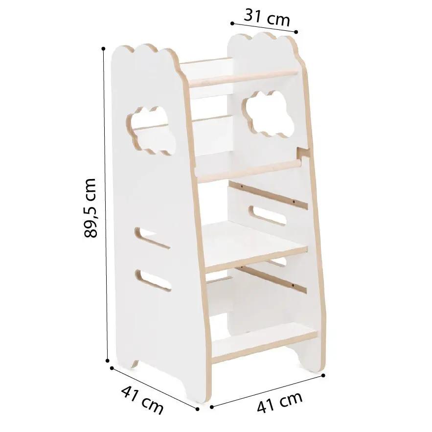 Tour d'apprentissage enfant - blanc nuage, bois, 2 niveaux, montessori en bois, tabouret pour enfant - Plush Nest by Misioo