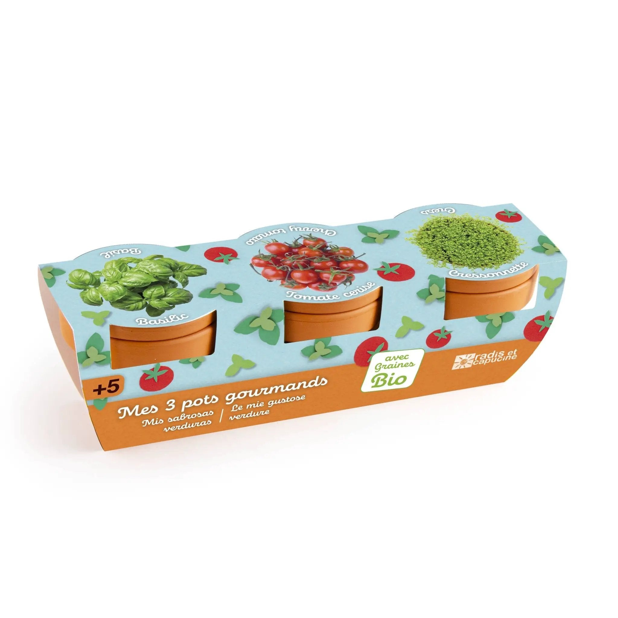 Trio 3 pots plantes gourmandes bio - Kit créatif de jardinage Enfant by Radis Et Capucine