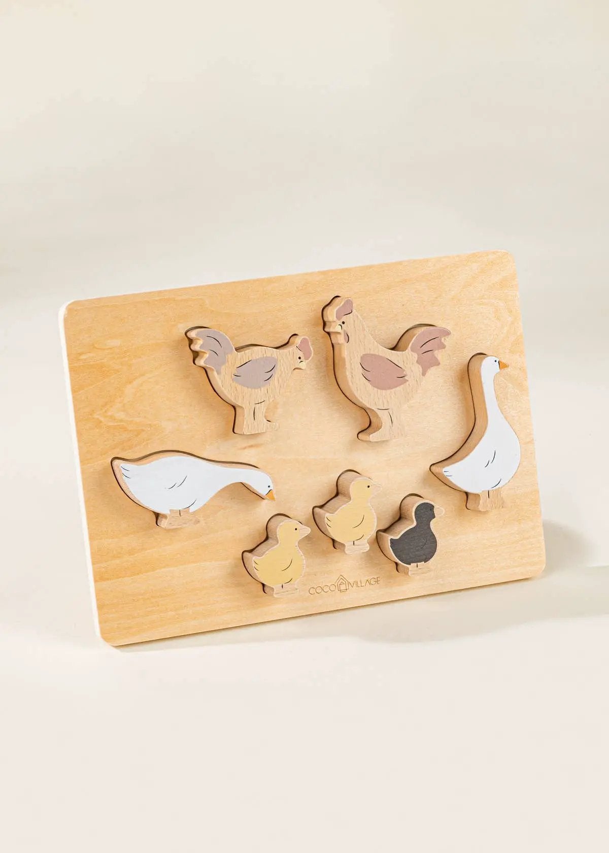 Ensemble de 6 animaux de basse-cour sur une assiette en bois - Coco Village by Coco Village