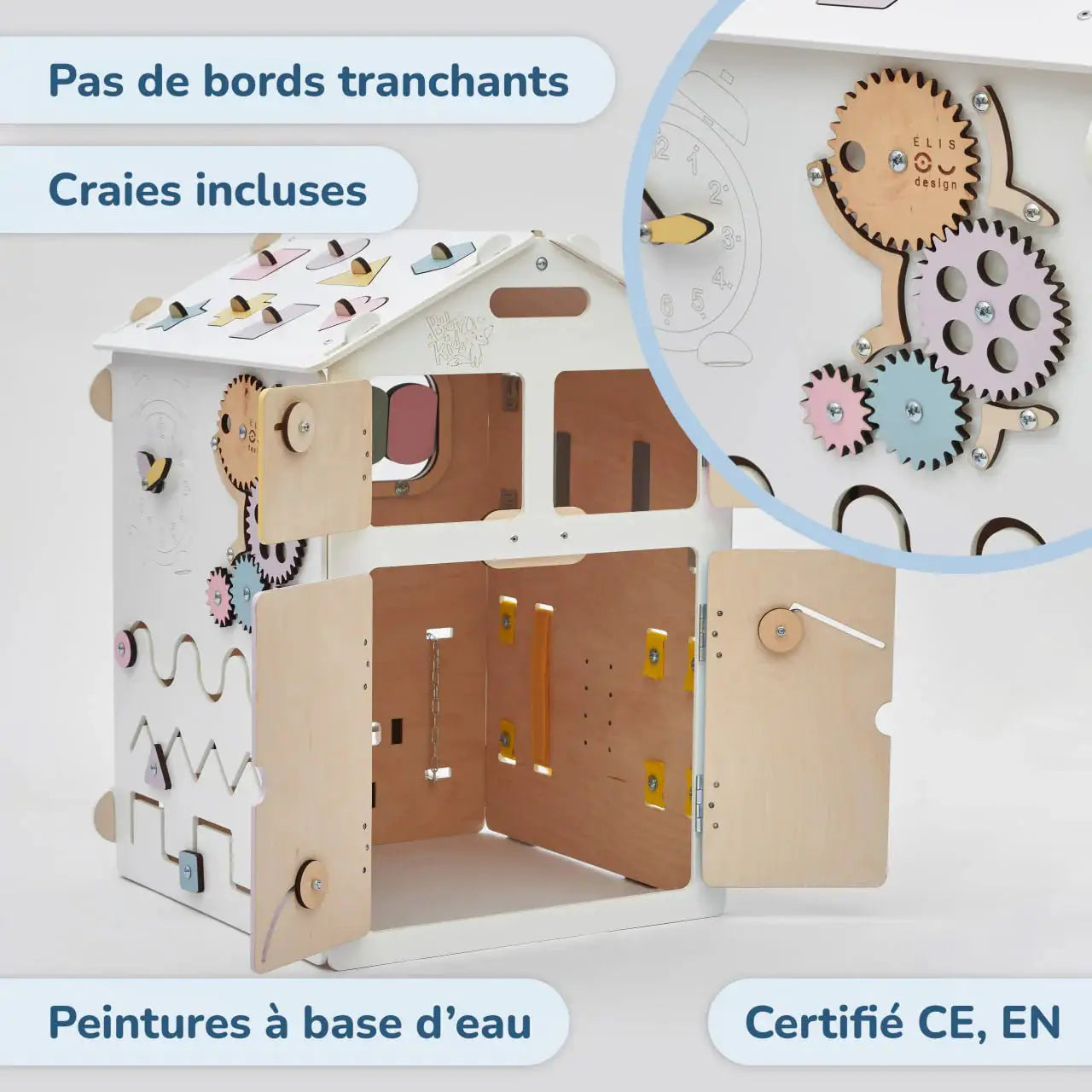 Ensemble Maisonnette et Cube interactif - blanc/pastel, bois Natura, 12 à 18 mois - BusyKids by BusyKids
